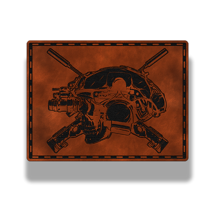 Tactical Skull Helmet with rifles leatherette patch in saddle chestnut