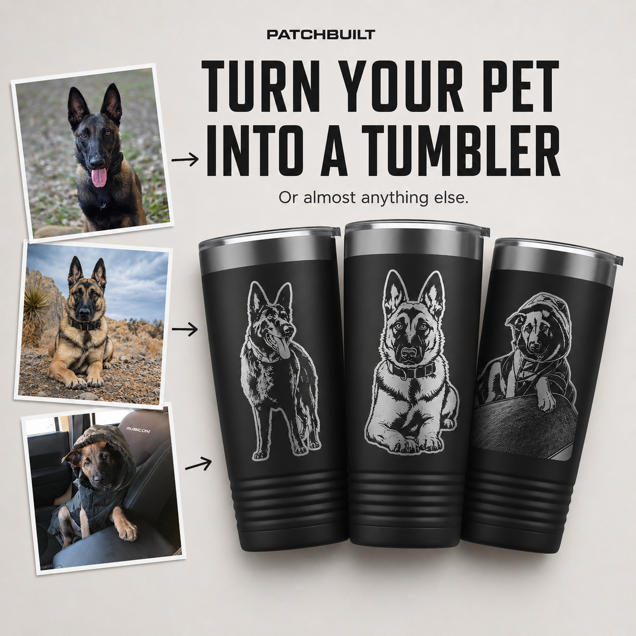 Custom Pet Portrait Tumbler – 20oz Laser Engraved Stainless Steel Cup