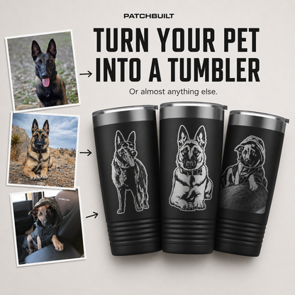 Custom Pet Portrait Tumbler – 20oz Laser Engraved Stainless Steel Cup