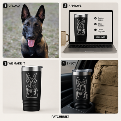 Custom Pet Portrait Tumbler – 20oz Laser Engraved Stainless Steel Cup