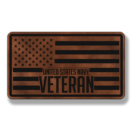 United States Navy Veteran Flag leatherette morale patch in saddle chestnut