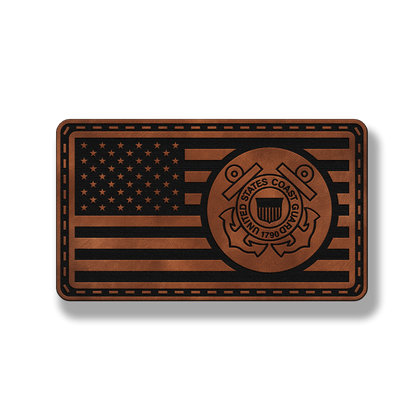 U.S. Coast Guard Flag leatherette morale patch in saddle chestnut