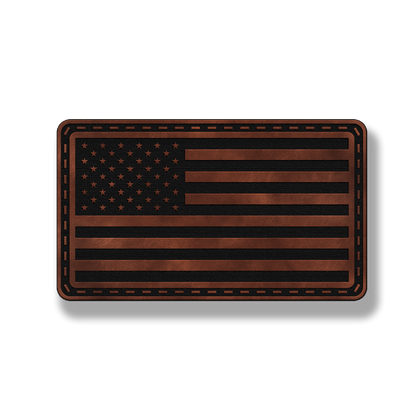 American Flag leatherette patch in saddle dark brown