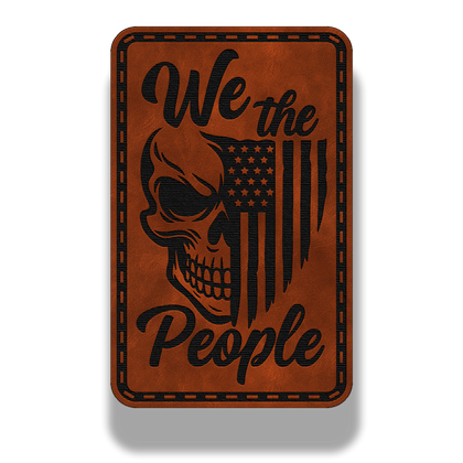 We The People Skull leatherette morale patch in saddle chestnut
