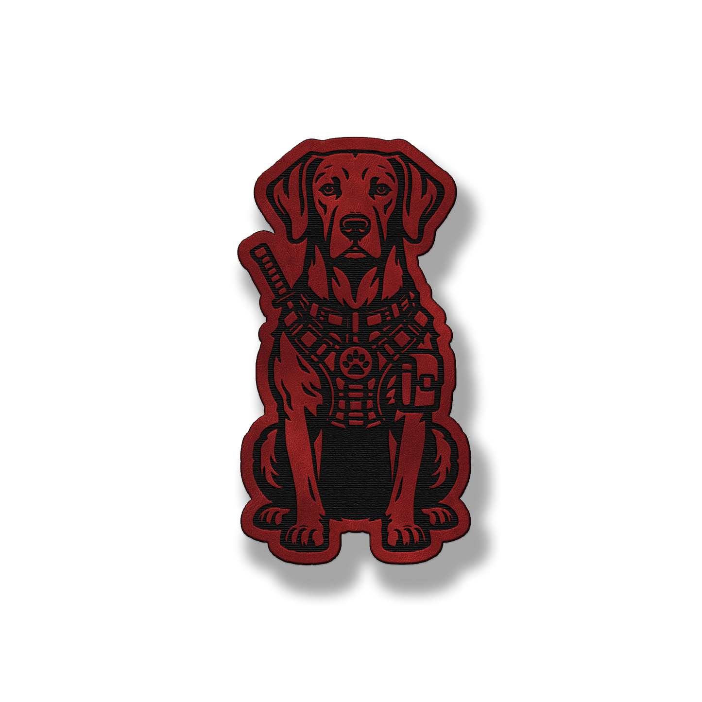 Tactical Weimaraner dog patch in saddle red leatherette