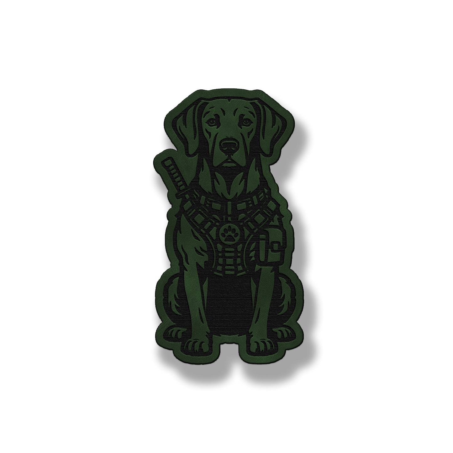 Tactical Weimaraner dog patch in saddle green leatherette