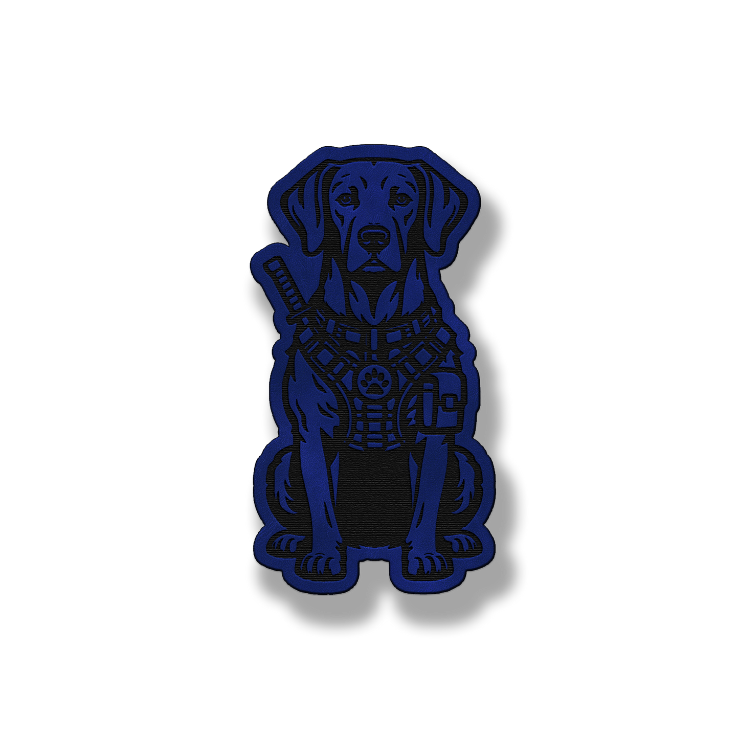 Tactical Weimaraner dog patch in saddle blue leatherette