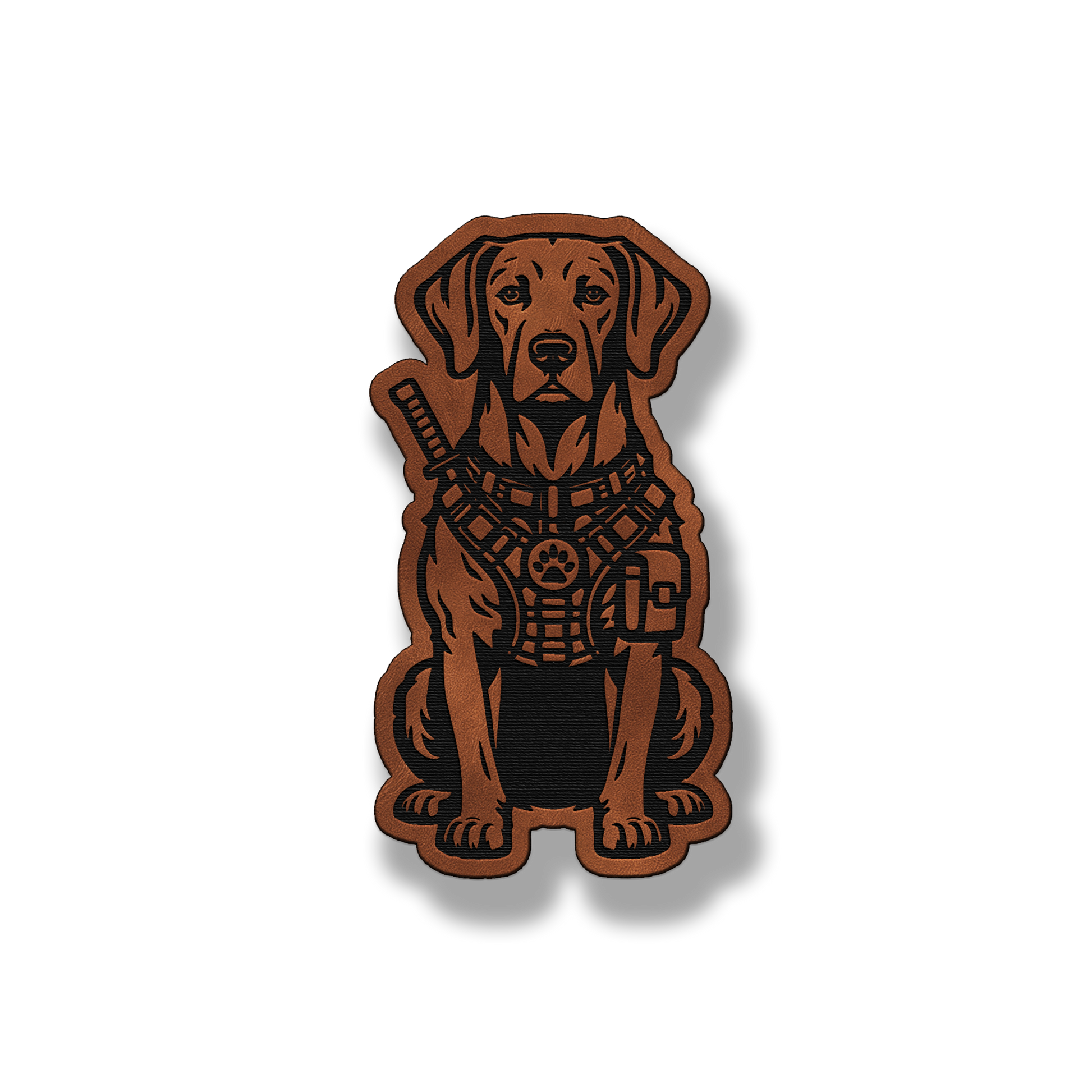 Tactical Weimaraner dog leatherette morale patch in saddle chestnut