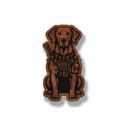 Tactical Weimaraner dog leatherette morale patch in saddle chestnut