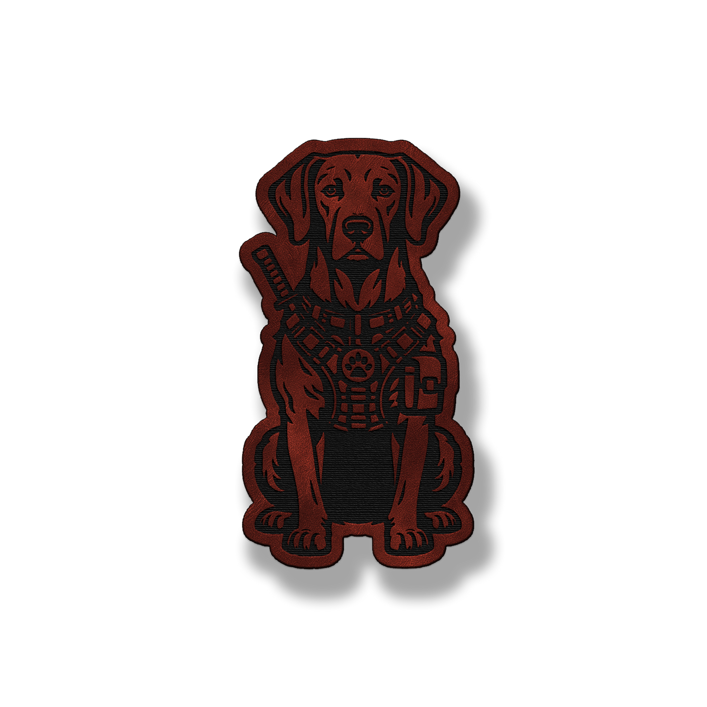 Tactical Weimaraner dog patch in saddle dark brown leatherette