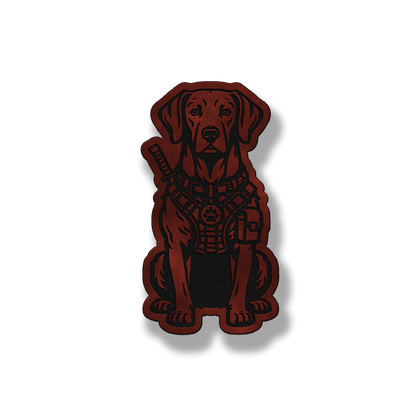Tactical Weimaraner dog patch in saddle dark brown leatherette