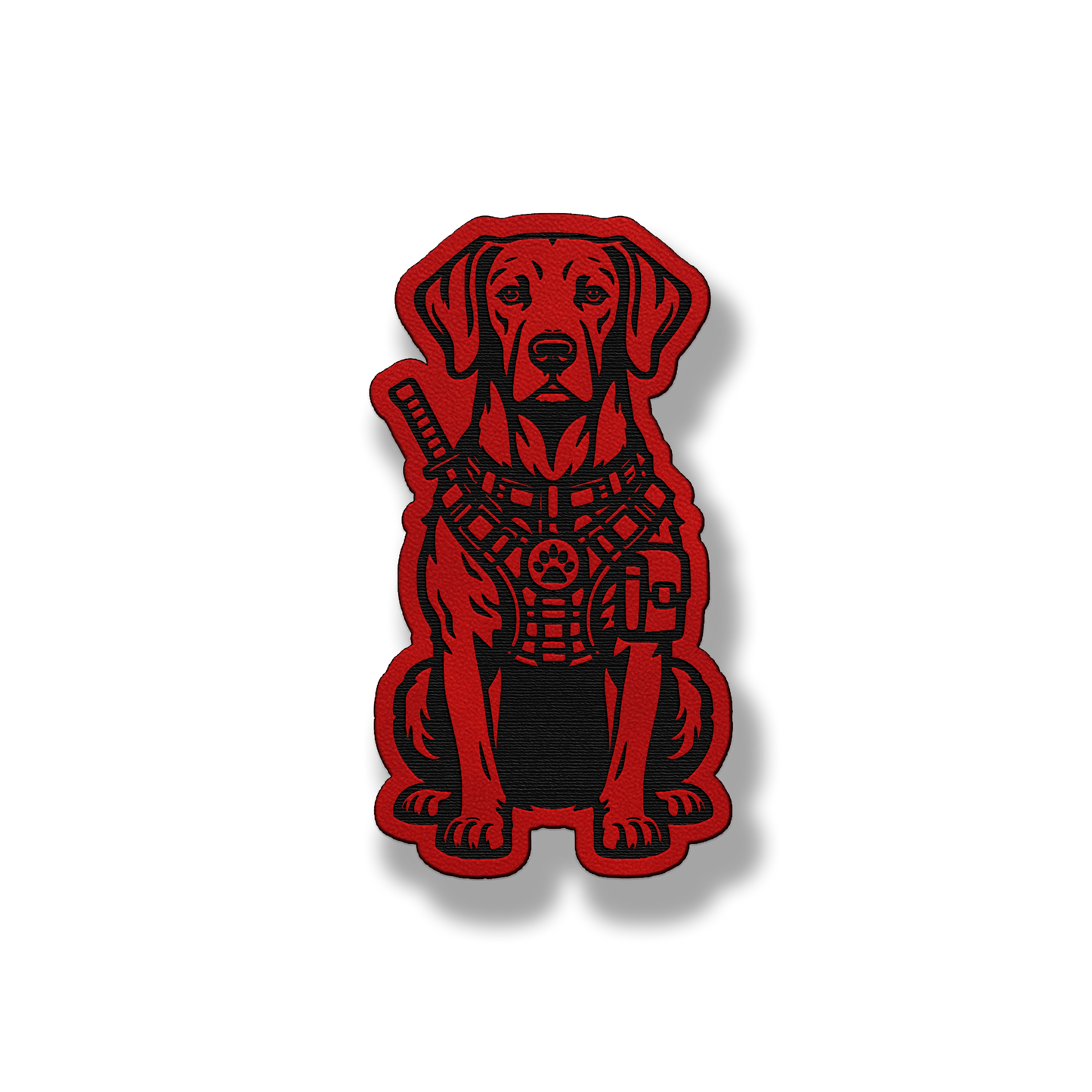 Tactical Weimaraner dog patch in classic red leatherette