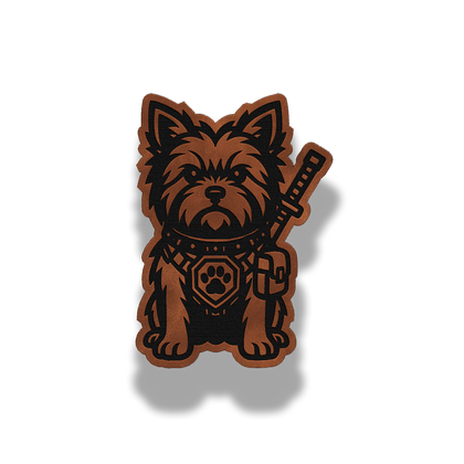 Tactical Yorkie dog leatherette morale patch in saddle chestnut