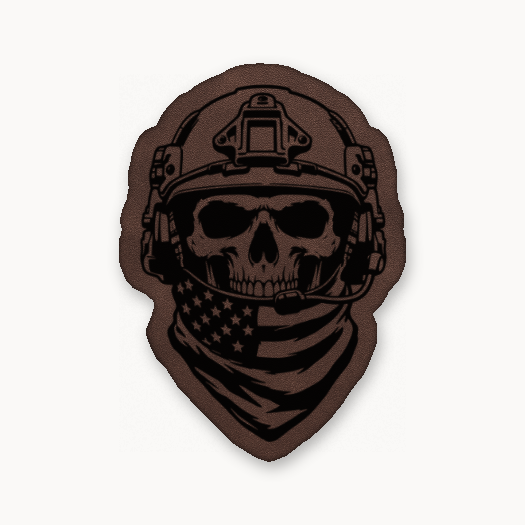 American Tactical Skull Operator – Leatherette Morale Patch — Classic Light Brown