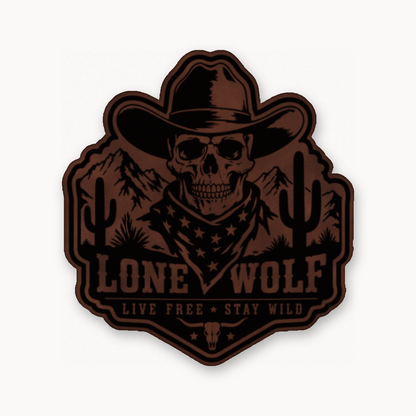 Lone Wolf Life Free Stay Wild – Leatherette Morale Patch — Dark Saddle Brown