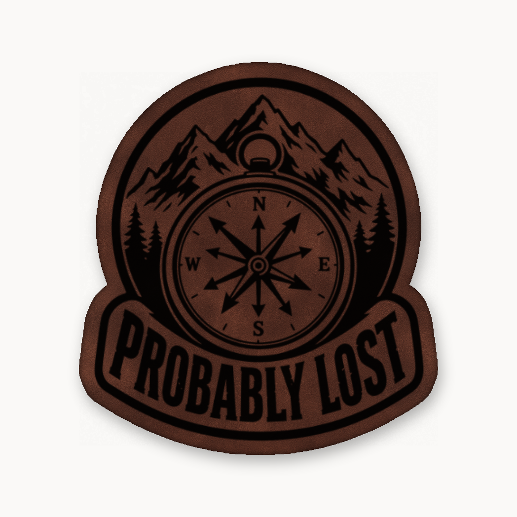 Probably Lost Compass Explorer – Leatherette Morale Patch — Dark Saddle Brown