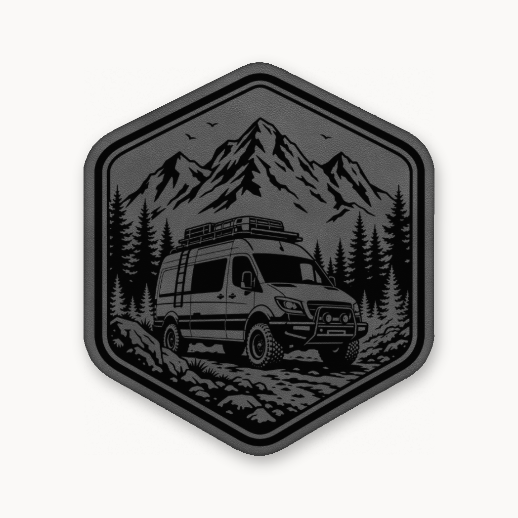 Overlanding Van Life – Leatherette Morale Patch — Classic Gray