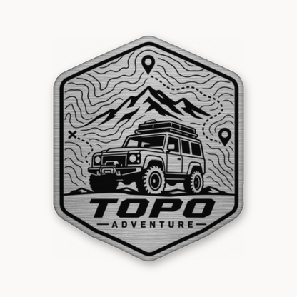 Topo Adventure Badge – Leatherette Morale Patch — Silver
