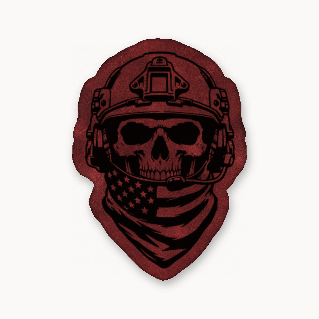 American Tactical Skull Operator – Leatherette Morale Patch — Dark Saddle Red