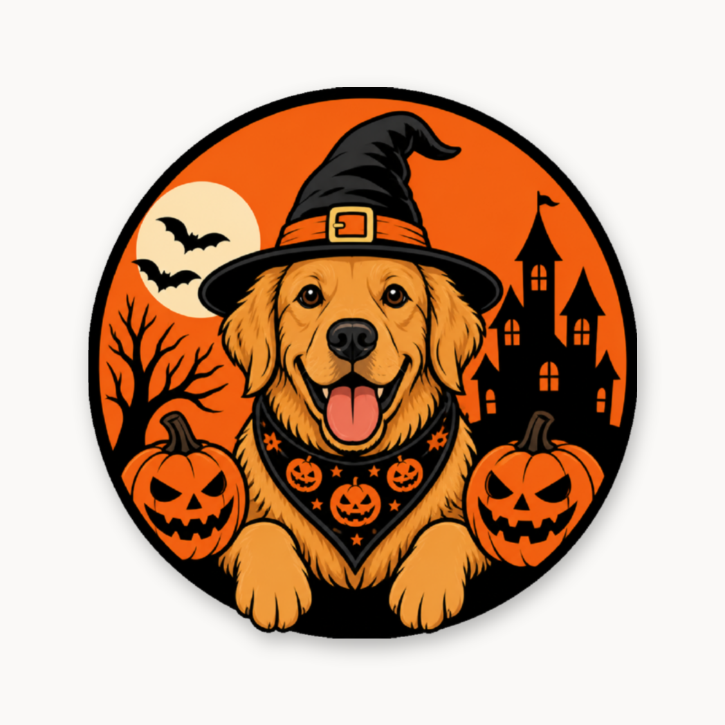 Halloween Golden Retriever – Leatherette Morale Patch — UV Color