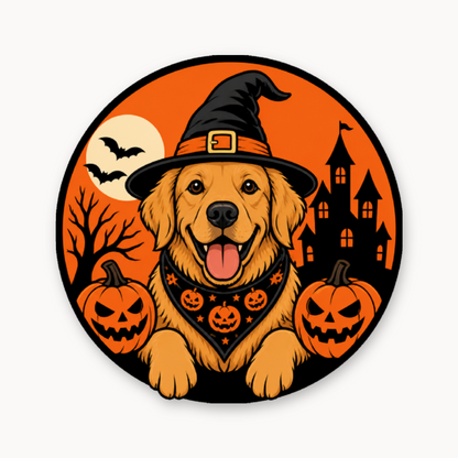 Halloween Golden Retriever – Leatherette Morale Patch — UV Color
