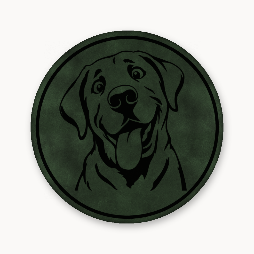 Goofy Labrador – Leatherette Morale Patch — Dark Saddle Green