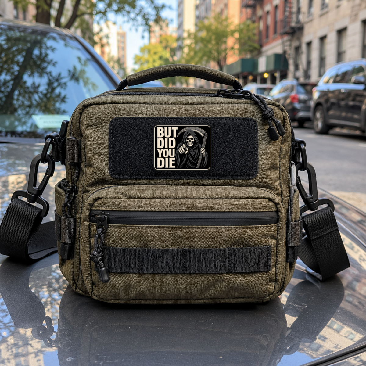 But Did You Die Reaper – Leatherette Morale Patch — in use
