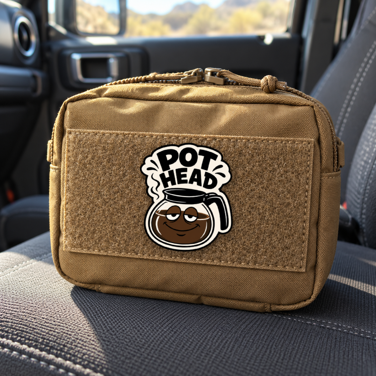 Pot Head Coffee Pot – Leatherette Morale Patch — in use