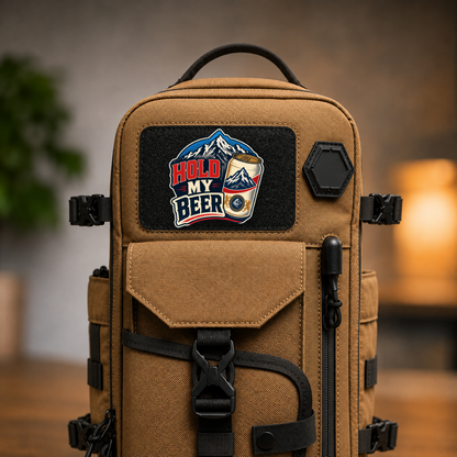 Hold My Beer – Leatherette Morale Patch — in use