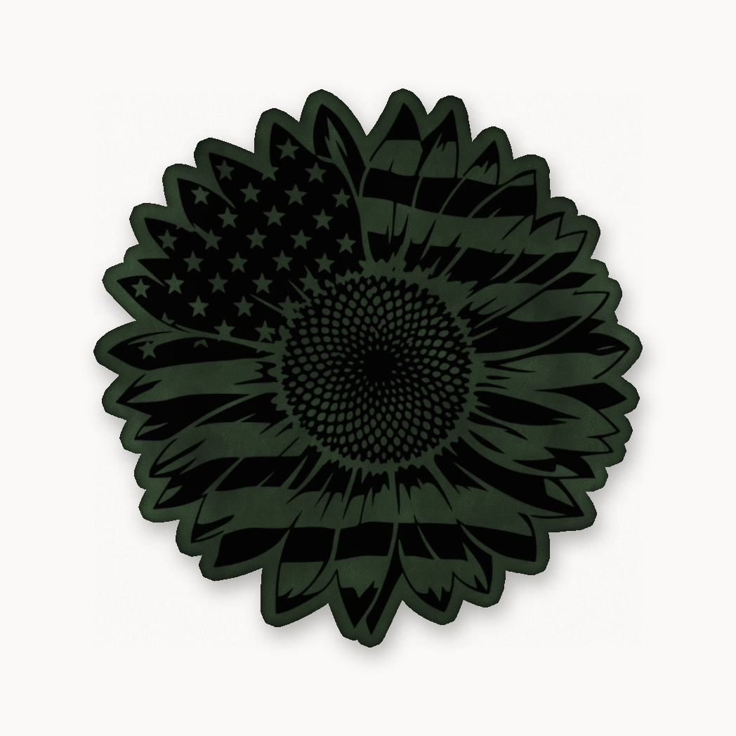 US Flag Sunflower Patch – Leatherette Morale Patch — Dark Saddle Green