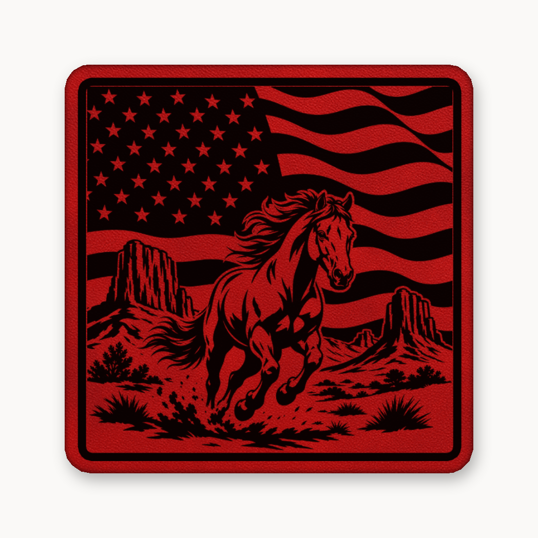 Western American Flag Horse – Leatherette Morale Patch — Classic Red
