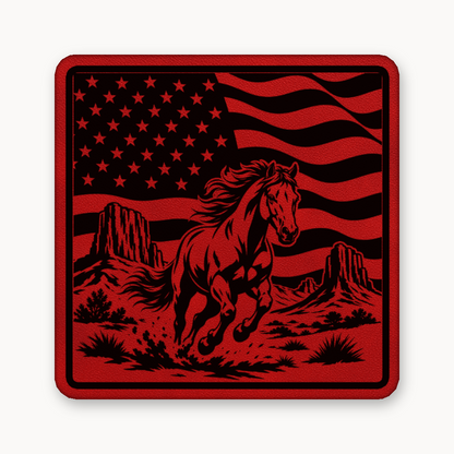 Western American Flag Horse – Leatherette Morale Patch — Classic Red