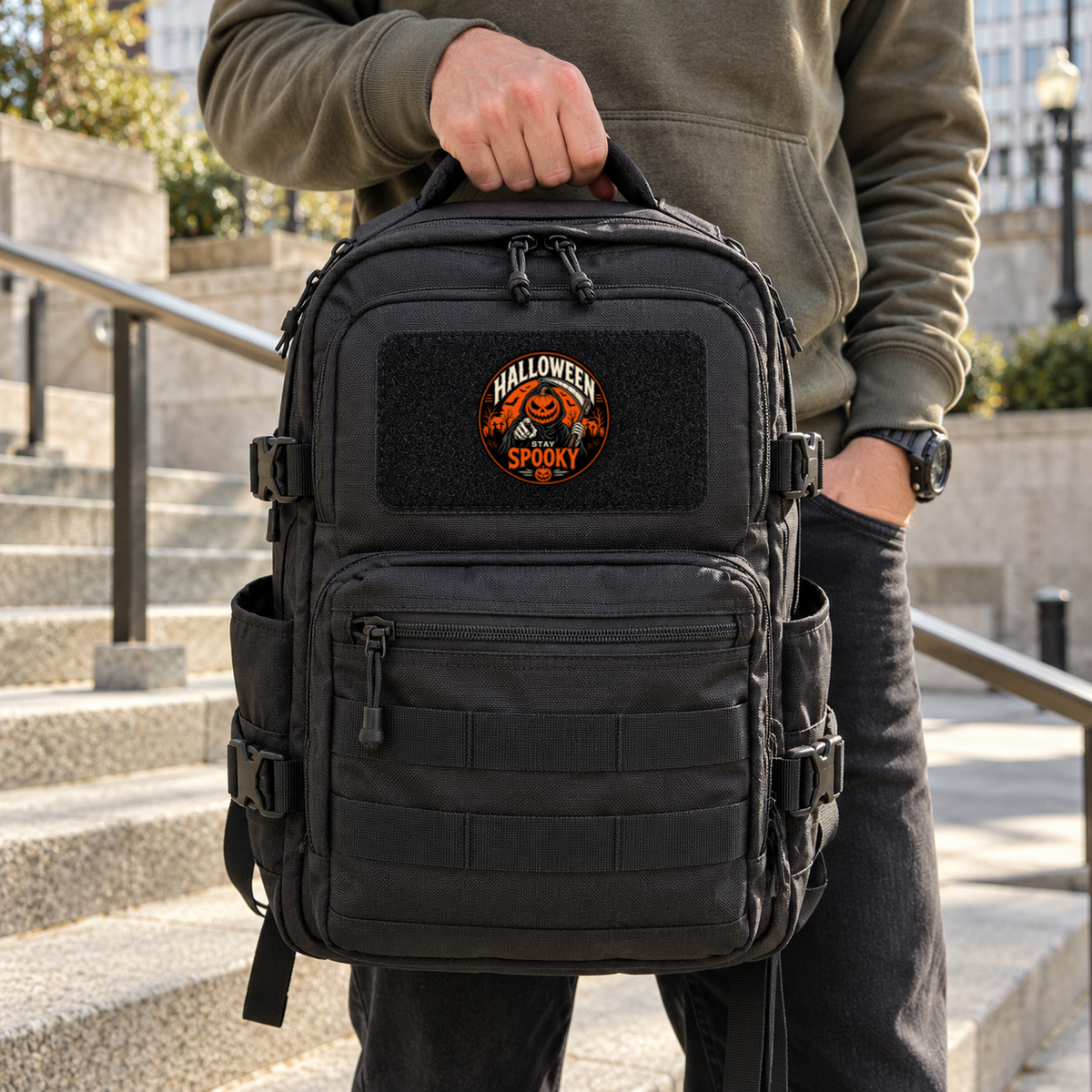 Halloween - Stay Spooky – Leatherette Morale Patch — in use