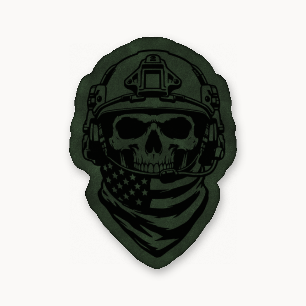 American Tactical Skull Operator – Leatherette Morale Patch — Dark Saddle Green