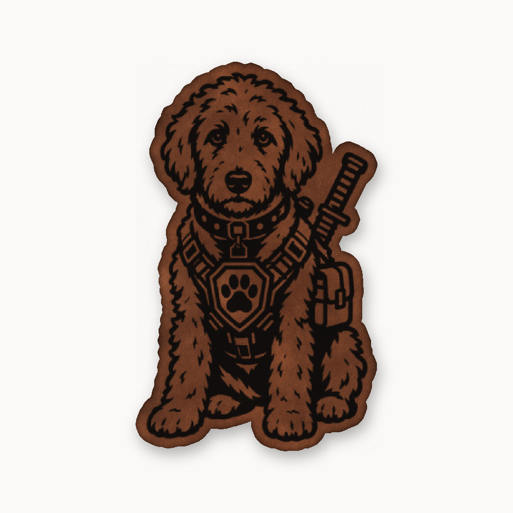 Tactical Labradoodle – Leatherette Morale Patch — Chestnut Saddle Brown