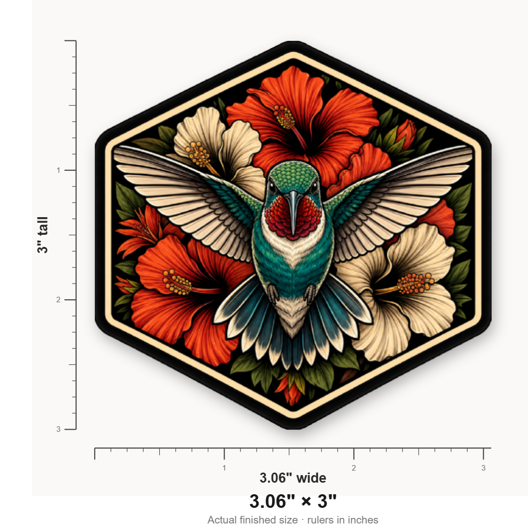 Floral Humming Bird – Leatherette Morale Patch — size guide