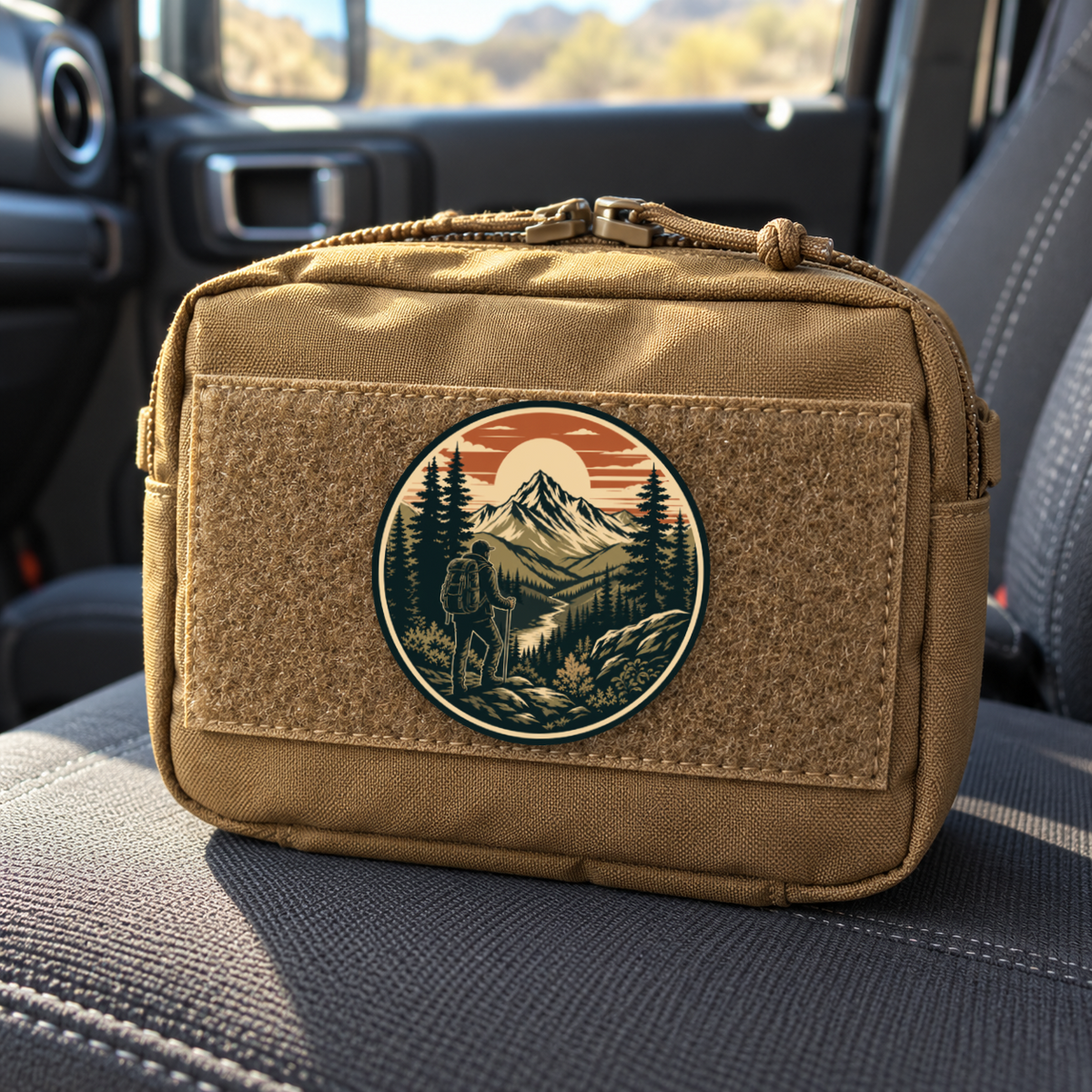 Vintage Mountain Hiker – Leatherette Morale Patch — in use