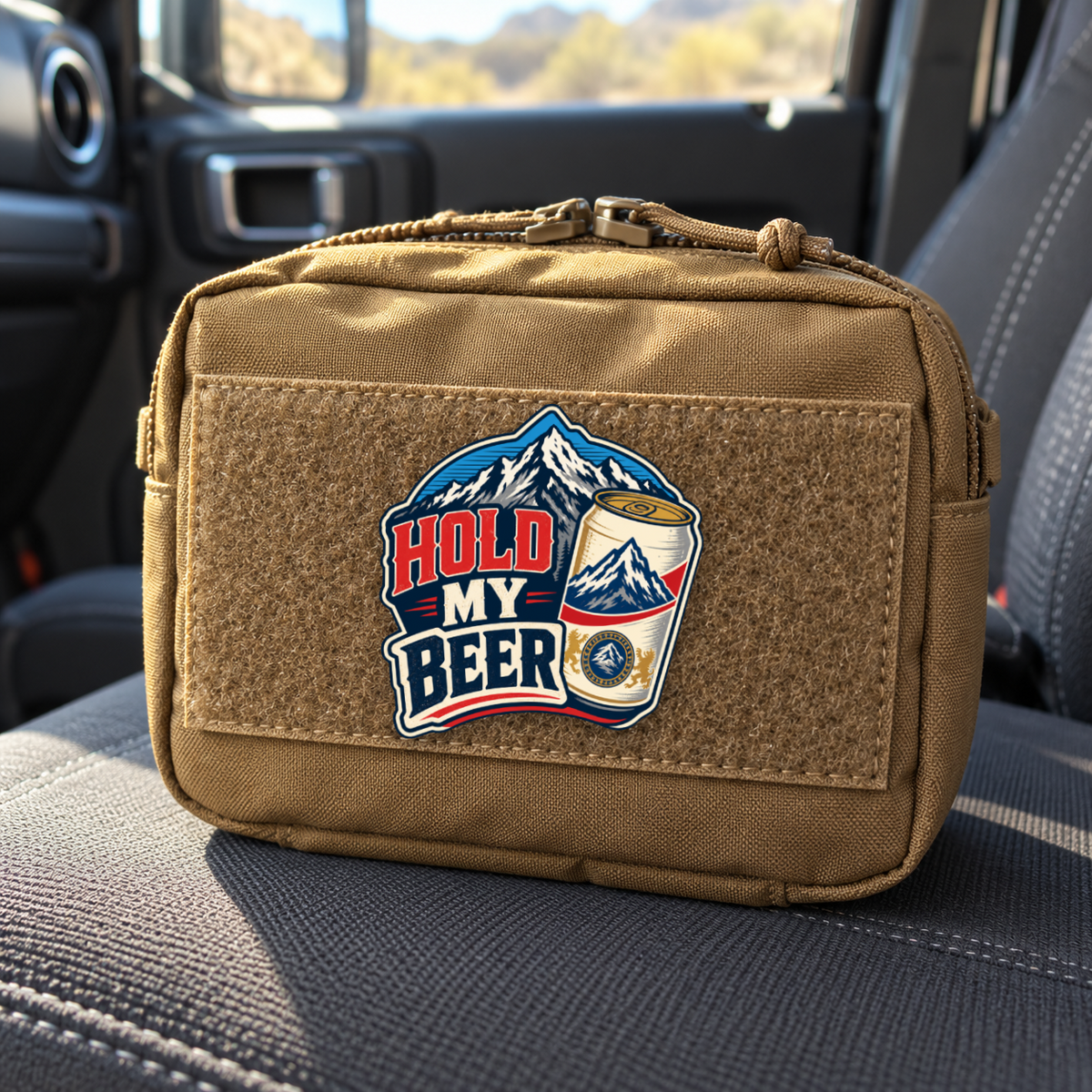 Hold My Beer – Leatherette Morale Patch — in use