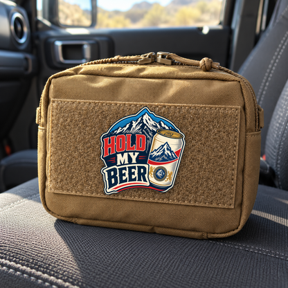 Hold My Beer – Leatherette Morale Patch — in use