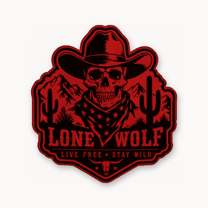 Lone Wolf Life Free Stay Wild – Leatherette Morale Patch — Classic Red