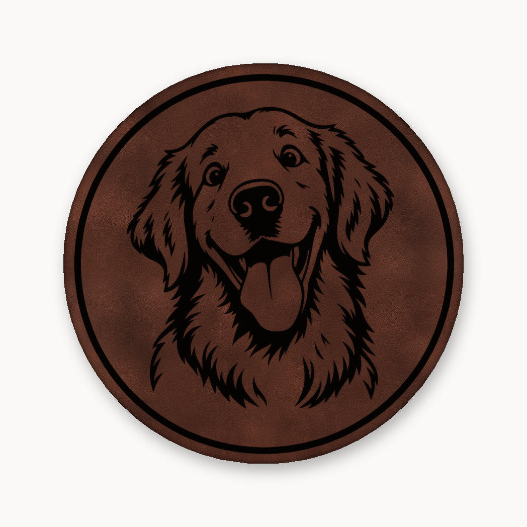 Goofy Golden Retriever – Leatherette Morale Patch — Dark Saddle Brown
