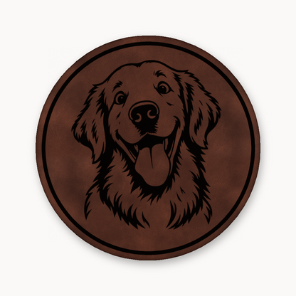 Goofy Golden Retriever – Leatherette Morale Patch — Dark Saddle Brown