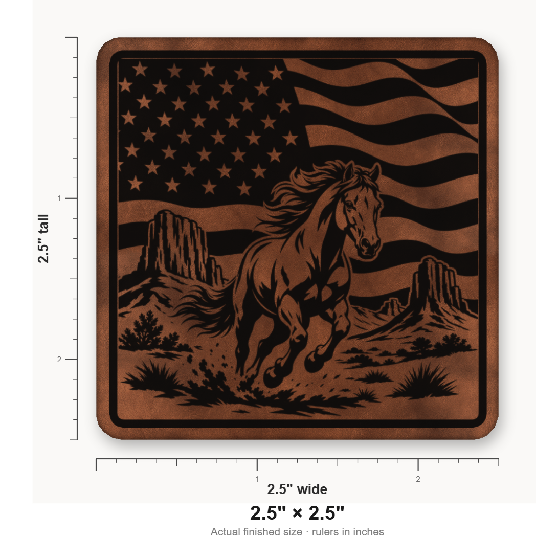 Western American Flag Horse – Leatherette Morale Patch — size guide