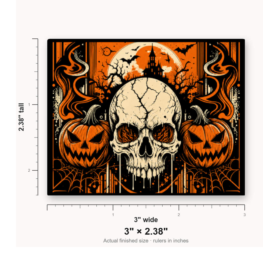Haunted Skull & Pumpkins – Leatherette Morale Patch — size guide