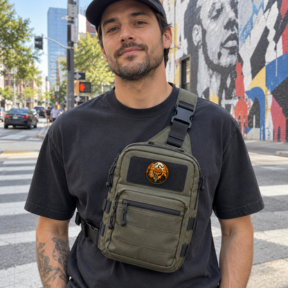 Halloween Pumpkin Night – Leatherette Morale Patch — in use