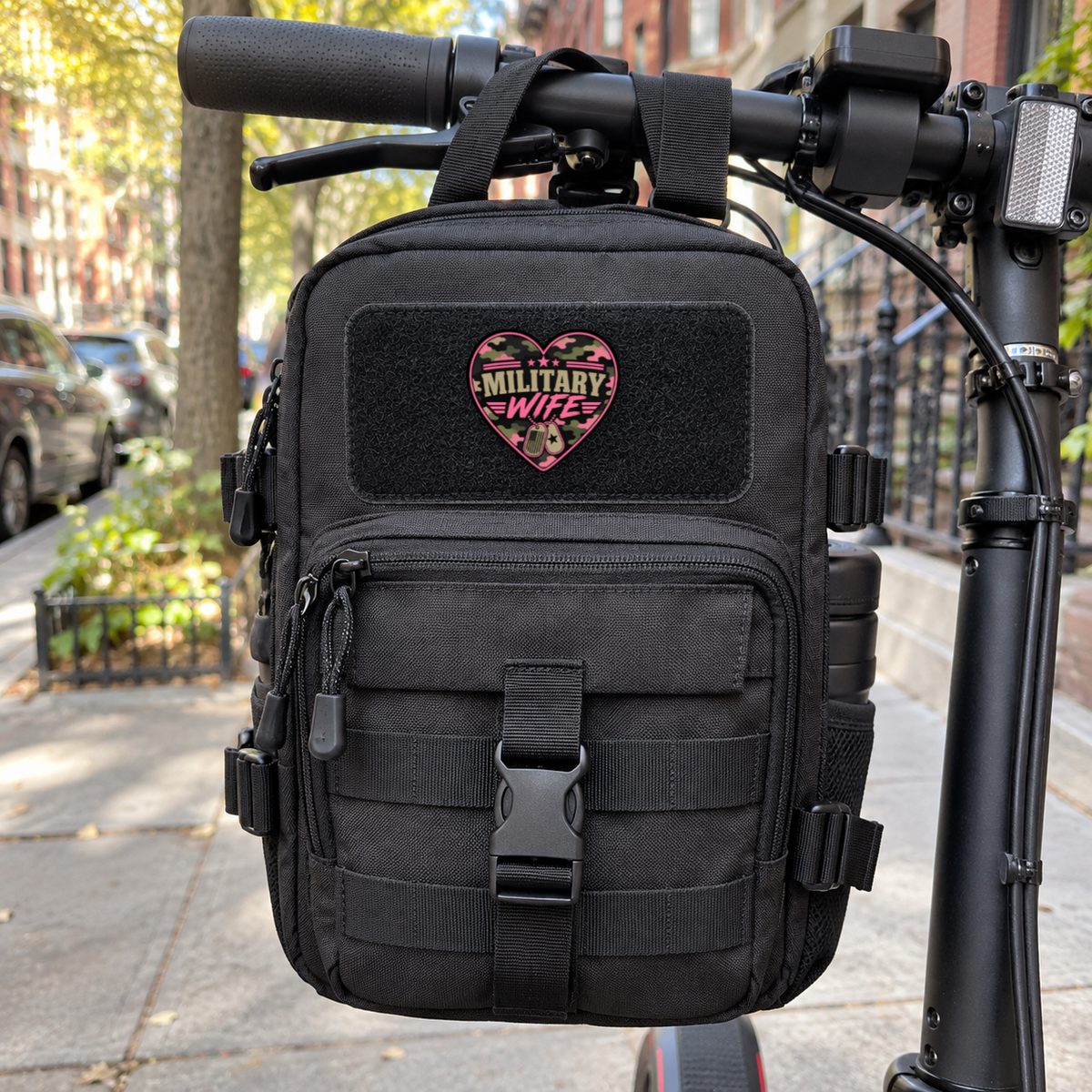 Military Wife Camo Heart – Leatherette Morale Patch — in use
