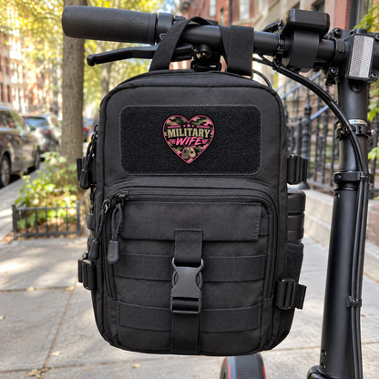 Military Wife Camo Heart – Leatherette Morale Patch — in use