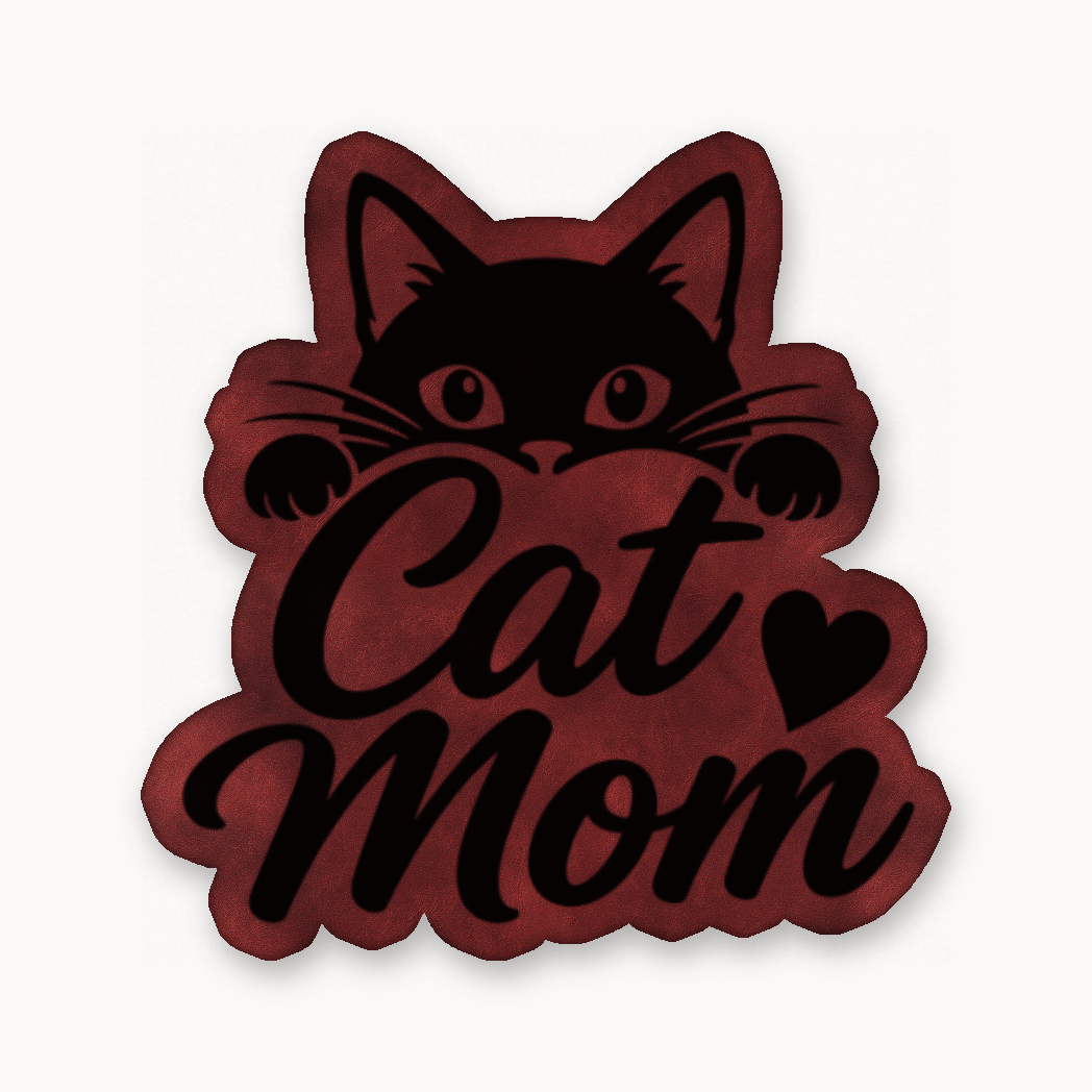Cat Mom – Leatherette Morale Patch — Dark Saddle Red