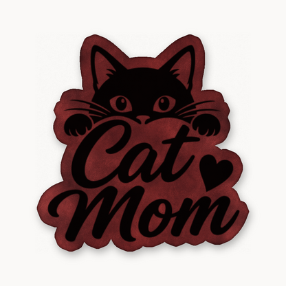 Cat Mom – Leatherette Morale Patch — Dark Saddle Red