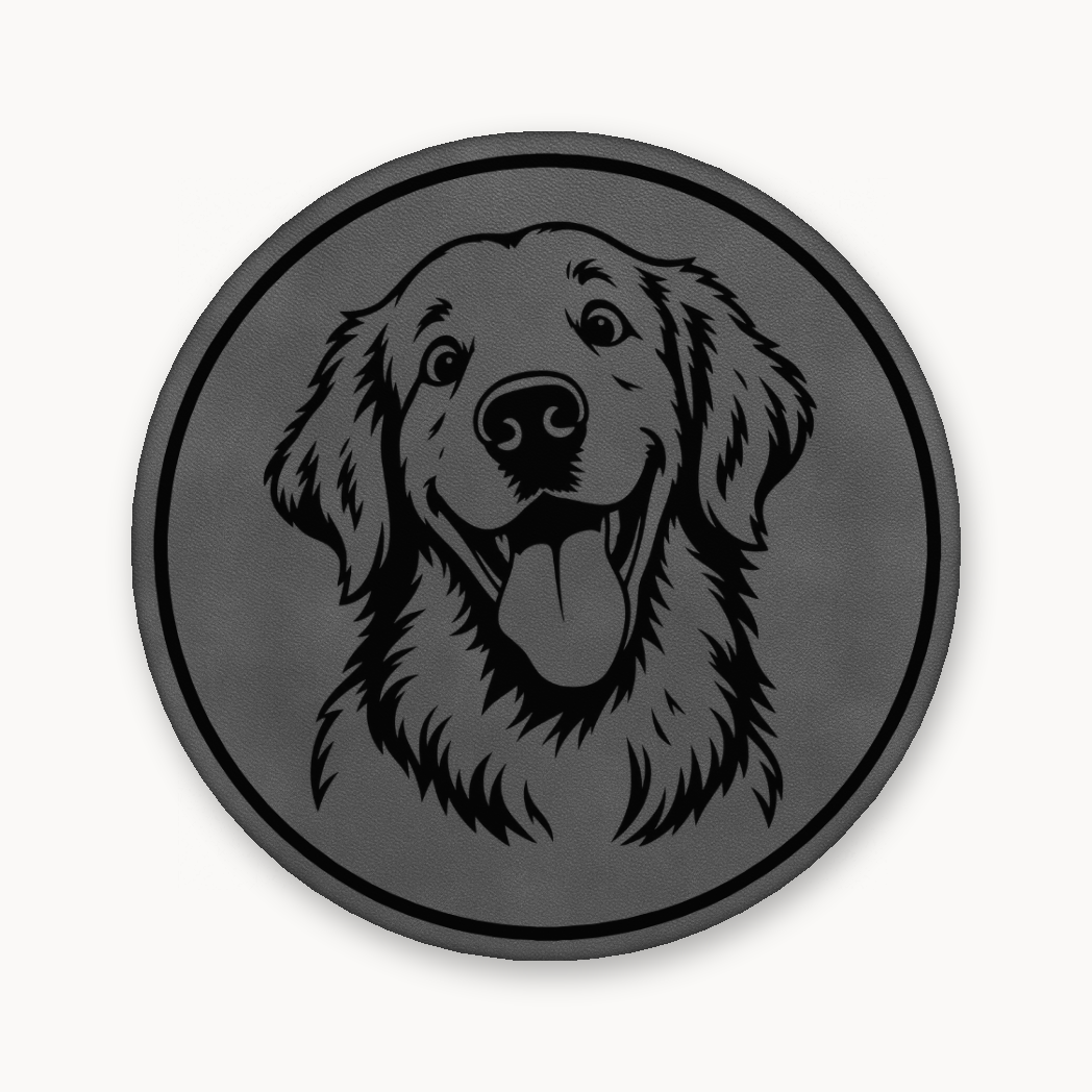 Goofy Golden Retriever – Leatherette Morale Patch — Classic Gray